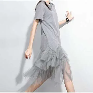 ellazhu Grey Casual Tutu Tulle Dress for Women