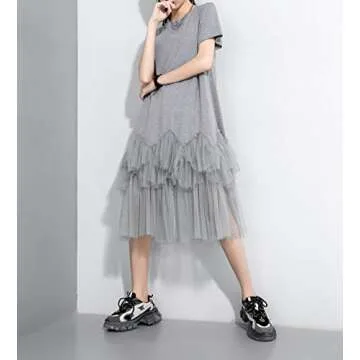 ellazhu Grey Casual Tutu Tulle Dress for Women