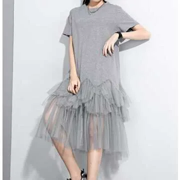 ellazhu Grey Casual Tutu Tulle Dress for Women