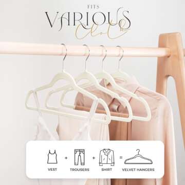 HOUSE DAY Premium Velvet Hangers 100 Pack, Non-Slip Clothes Hangers Ivory - Durable and Sturdy Felt ...