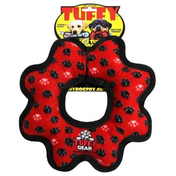 TUFFY- World's Tuffest Soft Dog Toy- Ultimate Gear Ring - Red Paw-Squeakers - Multiple Layers. Made Durable, Strong & Tough.Interactive Play (Tug,Toss & Fetch).Machine Washable & Floats.