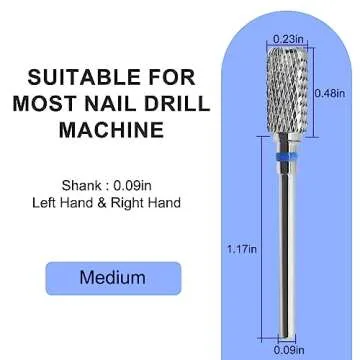 Vnjaoi Super Long Nail Drill Bits Cylindrical, 3/32'' Carbide Tungsten Bits, Suitable for Manicure Pedicure Cuticle Gel Polishing, Remove Dip Powder, Professional Advanced Bits, (Silver, Medium Grit)