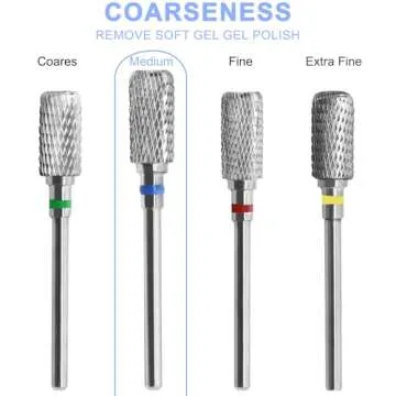 Vnjaoi Super Long Nail Drill Bits Cylindrical, 3/32'' Carbide Tungsten Bits, Suitable for Manicure Pedicure Cuticle Gel Polishing, Remove Dip Powder, Professional Advanced Bits, (Silver, Medium Grit)