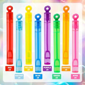Roberly 72PCS Mini Bubble Wands Party Favors for Kids, Assortment 8 Color Fun Bulk Bubble Maker for ...