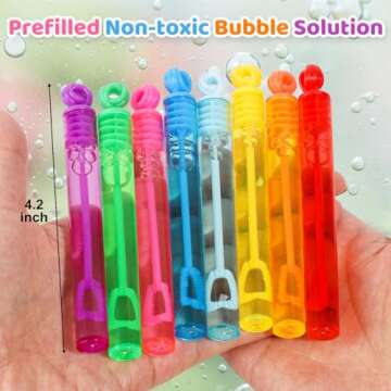 Roberly 72PCS Mini Bubble Wands Party Favors for Kids, Assortment 8 Color Fun Bulk Bubble Maker for Girls Boys Birthday Party Treats Carnival Game Classroom Prizes Bath Time Outdoor Summer Toy