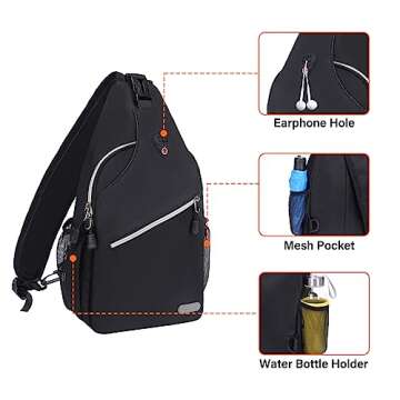MOSISO Sling Backpack, Multipurpose Crossbody Shoulder Bag Travel Hiking Daypack, Black, Medium
