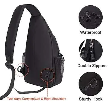 MOSISO Sling Backpack, Multipurpose Crossbody Shoulder Bag Travel Hiking Daypack, Black, Medium