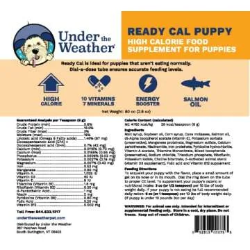 Under the Weather Pet | Ready Cal for Puppies 100cc | High Calorie Puppy Nutritional Supplement | Puppy Weight Gainer and High Calorie Booster | 10 Vitamins, 7 Minerals & Omega Fatty Acids