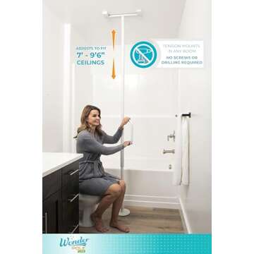 Stander Wonder Pole Lite, Adjustable Floor to Ceiling Safety Grab Bar with Security Support Handle f...