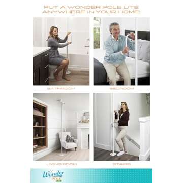 Stander Wonder Pole Lite, Adjustable Floor to Ceiling Safety Grab Bar with Security Support Handle for Fall Prevention, Tension Mounted Transfer-Pole for Adults, Seniors, and Elderly, White