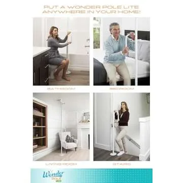 Stander Wonder Pole Lite, Adjustable Floor to Ceiling Safety Grab Bar with Security Support Handle for Fall Prevention, Tension Mounted Transfer-Pole for Adults, Seniors, and Elderly, White