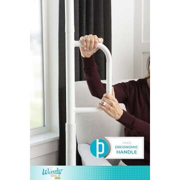 Stander Wonder Pole Lite, Adjustable Floor to Ceiling Safety Grab Bar with Security Support Handle for Fall Prevention, Tension Mounted Transfer-Pole for Adults, Seniors, and Elderly, White