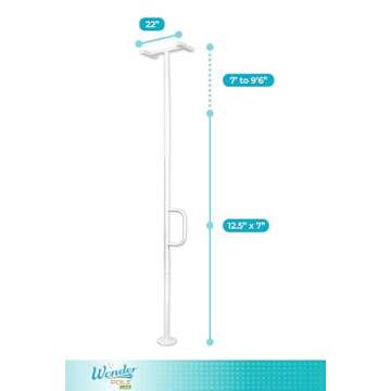 Stander Wonder Pole Lite, Adjustable Floor to Ceiling Safety Grab Bar with Security Support Handle for Fall Prevention, Tension Mounted Transfer-Pole for Adults, Seniors, and Elderly, White