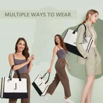 BeeGreen Bridesmaid Gifts Birthday Gifts For Women Friends Coworkers Teacher Gifts For Mom Her Nurse Grandma Personalized Gift Baskets Initial Canvas Tote Bag Monogram Embroidery J