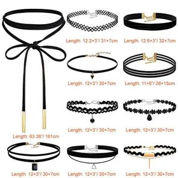 PAXCOO 10PCS Black Velvet Choker Necklaces with A Stroage Bag for Women