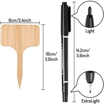 Whaline 50Pcs Bamboo Plant Labels with A Marker Pen, T-Type Wooden Plant Sign Tags Garden Markers fo...