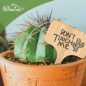 Whaline 50Pcs Bamboo Plant Labels with A Marker Pen, T-Type Wooden Plant Sign Tags Garden Markers for Seed Potted Herbs Flowers Vegetables(6 x 10 cm)