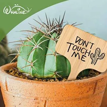 Whaline 50Pcs Bamboo Plant Labels with A Marker Pen, T-Type Wooden Plant Sign Tags Garden Markers for Seed Potted Herbs Flowers Vegetables(6 x 10 cm)