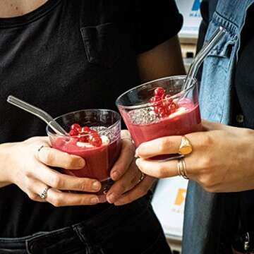 Halm Glass Straws – 6x Short 6 Inch bent Reusable Drinking Straws + Plastic-Free Cleaning Brush - ...