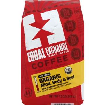 Equal Exchange Organic Whole Bean Coffee, Mind Body Soul, 12-Ounce Bag