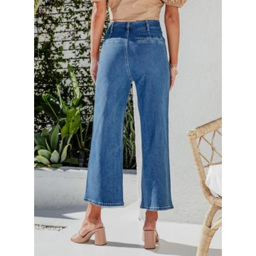 Sidefeel Women's Wide Leg Jeans High Waisted Stretchy Straight Leg Jeans Buttoned Loose Denim Pants with Pocket Blue Size 16