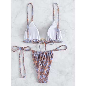 SOLY HUX Bikini Sets for Women 2 Piece Swimsuits Sexy High Cut Bathing Suit Spaghetti Strap Triangle String Bikini Multicoloured M