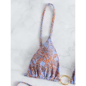 SOLY HUX Bikini Sets for Women 2 Piece Swimsuits Sexy High Cut Bathing Suit Spaghetti Strap Triangle String Bikini Multicoloured M