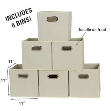 Household Essentials 82-1 Foldable Fabric Storage Bins | Set of 6 Cubby Cubes with Handles | Natural