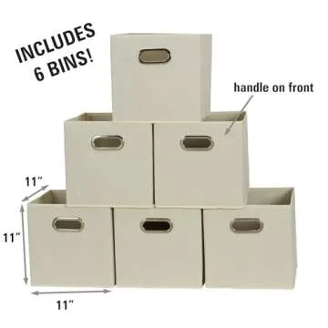 Household Essentials 82-1 Foldable Fabric Storage Bins | Set of 6 Cubby Cubes with Handles | Natural