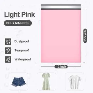 UCGOU Poly Mailers 12x15.5 Inch Light Pink 100 Pack Medium Shipping Bags #5 Strong Thick Mailing Env...