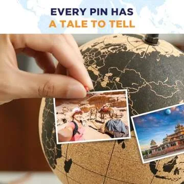 Globe Trekkers - Mini Cork Globe with 50 Different Colored Push Pins & Durable Stainless Steel Base | Great for Mapping Travels & Educational Purposes | Does Not Have Plastic Strip Like Most