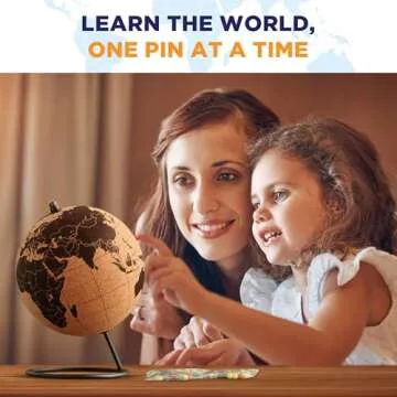 Globe Trekkers - Mini Cork Globe with 50 Different Colored Push Pins & Durable Stainless Steel Base | Great for Mapping Travels & Educational Purposes | Does Not Have Plastic Strip Like Most