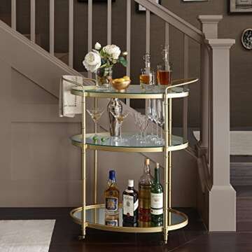 Madison Park Lauren Bar Cart - Metal Base, Antiqued Mirror Serving Shelf on Wheels Modern Classic Wi...