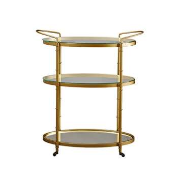 Madison Park Lauren Bar Cart - Metal Base, Antiqued Mirror Serving Shelf on Wheels Modern Classic Wine Stand with Casters, Beverage Station, Medium, Gold