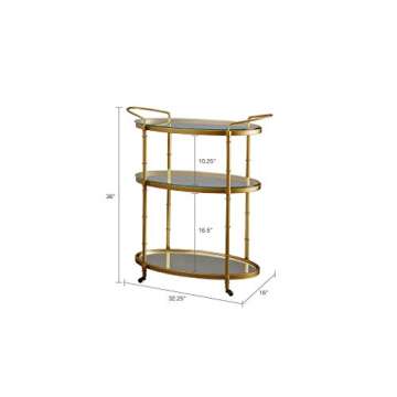 Madison Park Lauren Bar Cart - Metal Base, Antiqued Mirror Serving Shelf on Wheels Modern Classic Wine Stand with Casters, Beverage Station, Medium, Gold