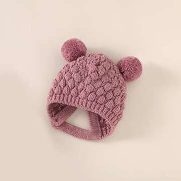 Newborn Baby Boy Girl Fall Winter Clothes Long Sleeve Solid Color Knitted Button Romper Bear Hat Cute Toddler Outfit (Pink, 3-6 Months)