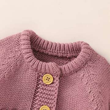 Newborn Baby Boy Girl Fall Winter Clothes Long Sleeve Solid Color Knitted Button Romper Bear Hat Cute Toddler Outfit (Pink, 3-6 Months)