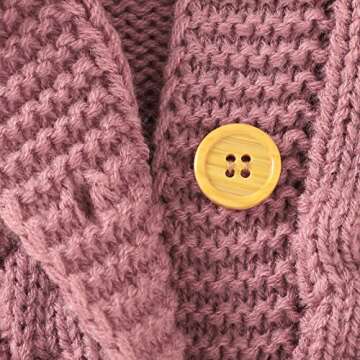 Newborn Baby Boy Girl Fall Winter Clothes Long Sleeve Solid Color Knitted Button Romper Bear Hat Cute Toddler Outfit (Pink, 3-6 Months)