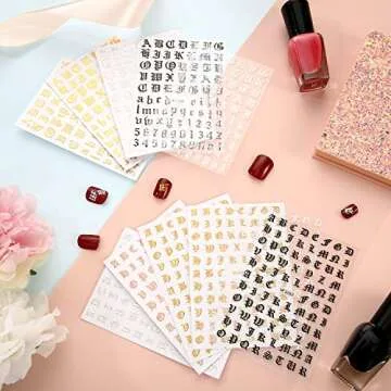 Maitys 24 Sheets Old English Nail Sticker 3D Holographic Letter Nail Stickers Nail Letter Stickers Old English Alphabet Nail Decals for DIY Women Nail Decoration(Classic Colors)