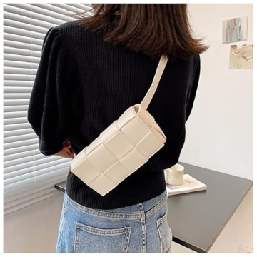 Mini Fanny Pack for Women with Convertible Crossbody Shoulder Bag, Woven Cassette-Style Handbag Purse 7.3 * 4 * 2.6 Inch