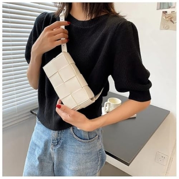 Mini Fanny Pack for Women with Convertible Crossbody Shoulder Bag, Woven Cassette-Style Handbag Purse 7.3 * 4 * 2.6 Inch