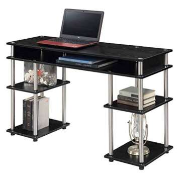 Convenience Concepts Designs2Go No Tools Student Desk 47.25" - Contemporary Office, Dorm Room Desk and Vanity with Storage Shelves, Black