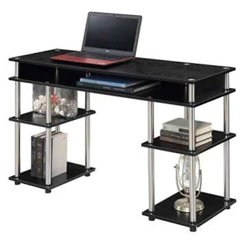 Convenience Concepts Designs2Go No Tools Student Desk 47.25" - Contemporary Office, Dorm Room Desk and Vanity with Storage Shelves, Black