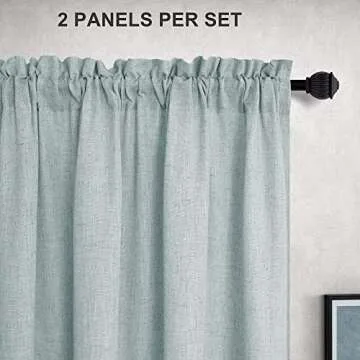 Mint Green Curtains 108 Inches Long for Living Room 2 Panels Rod Pocket Drapes Light Filtering Semi Sheer Linen Blue Teal Grey Curtains for Patio Sliding Door Lake House Backdrop Aqua Sage Seafoam 9FT
