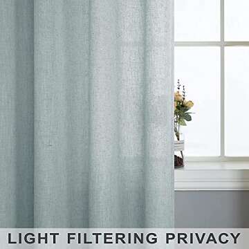 Mint Green Curtains 108 Inches Long for Living Room 2 Panels Rod Pocket Drapes Light Filtering Semi Sheer Linen Blue Teal Grey Curtains for Patio Sliding Door Lake House Backdrop Aqua Sage Seafoam 9FT