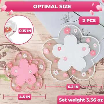 2Pcs Cherry Blossom Coasters for Coffee Table - Heat Resistant Cherry Blossom Decor Non Slip Mat Cle...