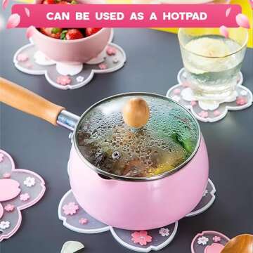 2Pcs Cherry Blossom Coasters for Coffee Table - Heat Resistant Cherry Blossom Decor Non Slip Mat Clear Coasters Table Cup Mat Coffee Mat Gift - Cute Coasters for Desk Set of 2 for Home, Office, Bar