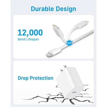 i Phone Charger 10Ft Fast Charging【MFi-Certified】 3-Pack 20W PD Fast Charger with 6Ft Fast Charging Cable, Type C Fast Charging Block & Fast Charger Cord for IP 14/13/12/11, i Pad & More