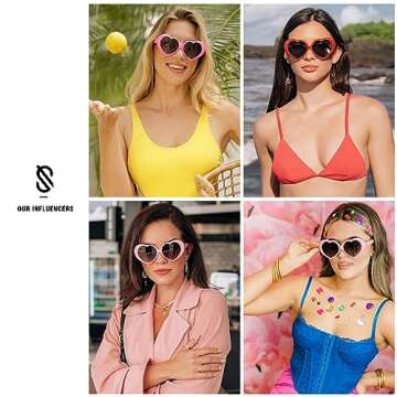 SOJOS Sunglasses Womens Heart Shaped Sunglasses Vintage Retro Glasses with Chain SJ2252 Light Pink Frame/Grey Lens