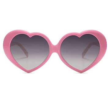 SOJOS Sunglasses Womens Heart Shaped Sunglasses Vintage Retro Glasses with Chain SJ2252 Light Pink Frame/Grey Lens